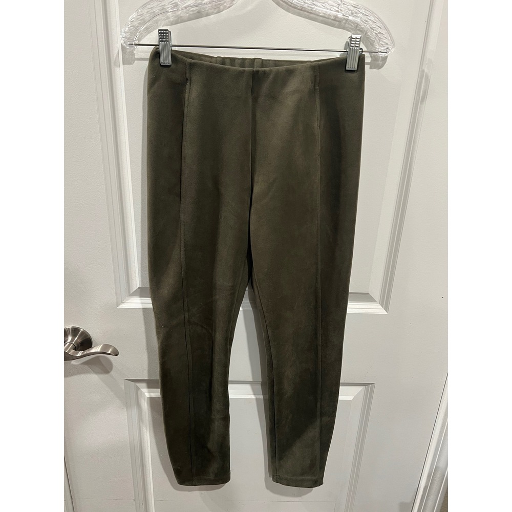 T Tahari Womens Leggings Faux Suede Seam Detail Olive Green XS